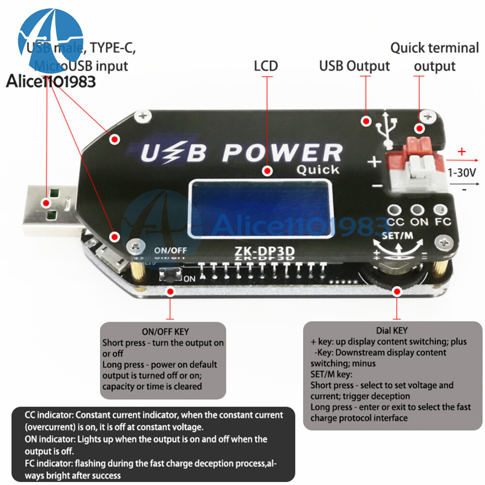 Digital Control USB Adjustable Power Supply Module CC CV Speed Controller 2A 15W