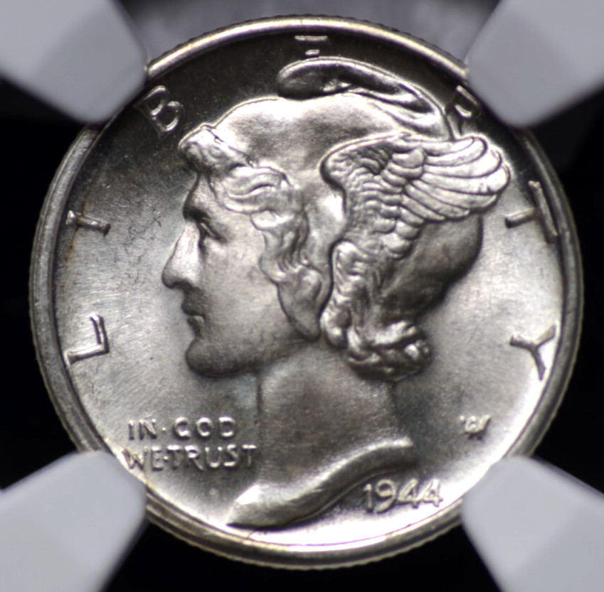 1944 D MERCURY DIME NGC MS 65 FULL BANDS LUSTROUS WHITE GEM WITH A FULL STRIKE