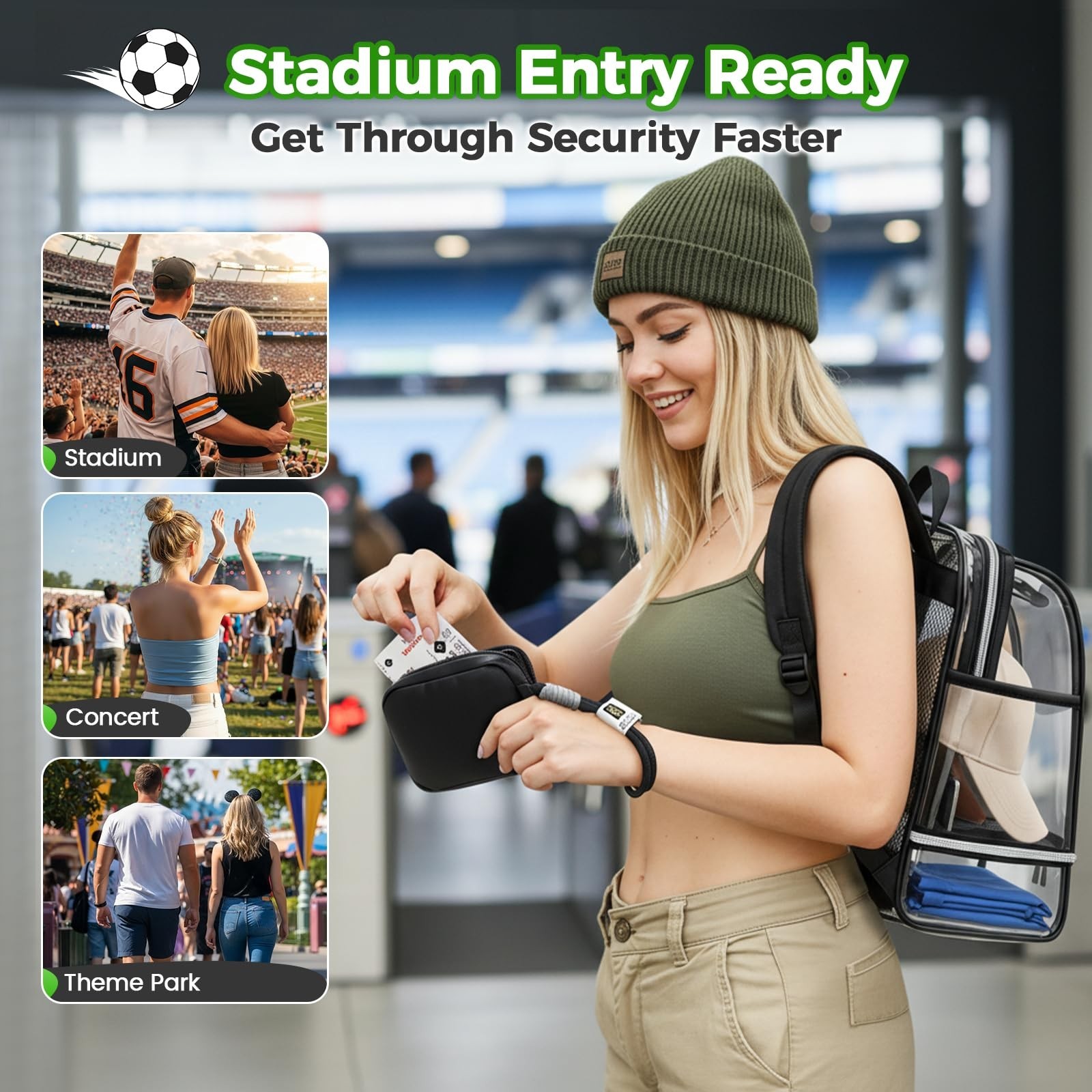 MATEIN CLASSIC TPU Clear Backpack Stadium Approved, Dual-Layer Clear Stadium ...
