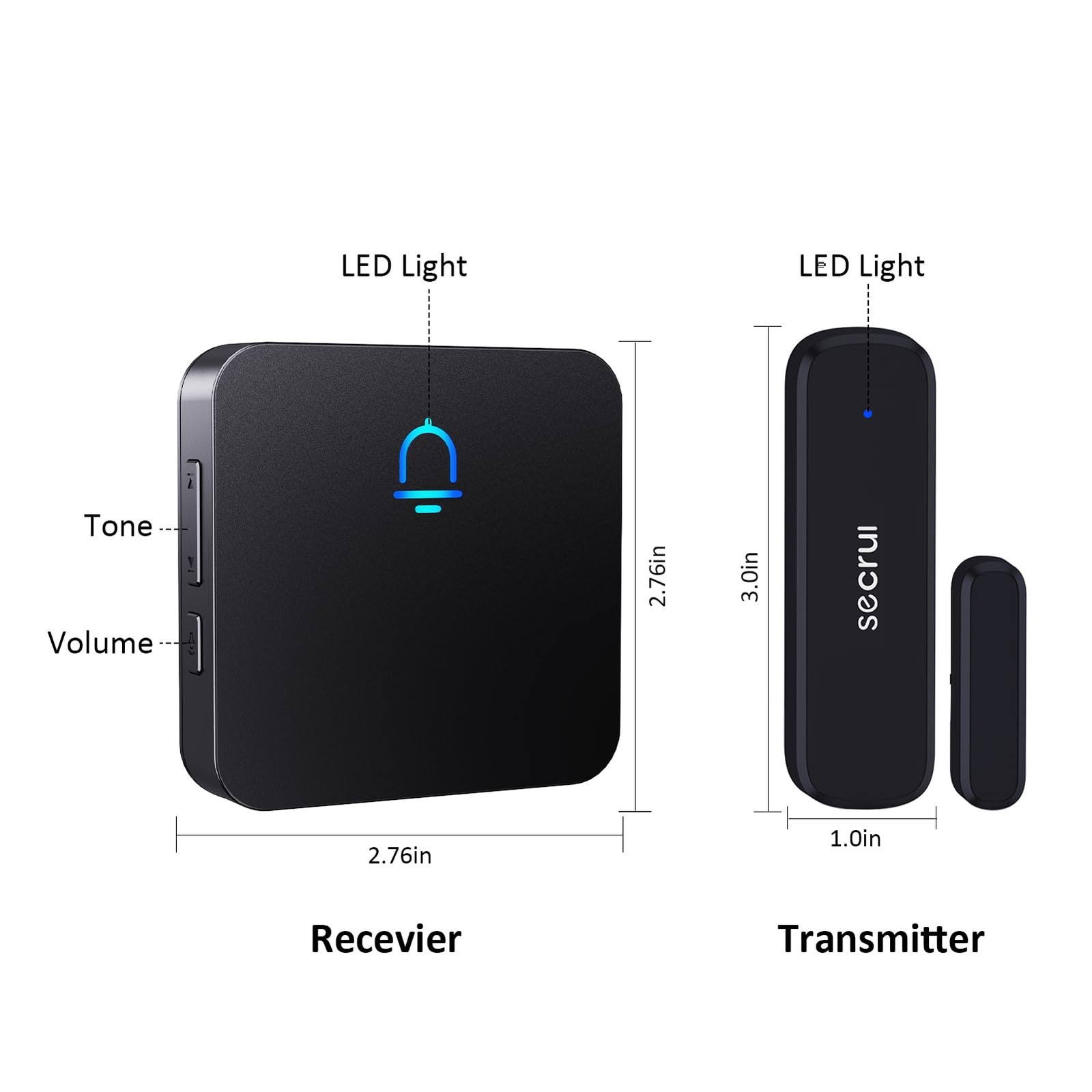 SECRUI Wireless Door Chimes When Open Entry 3 sensor 1 receiver, Black