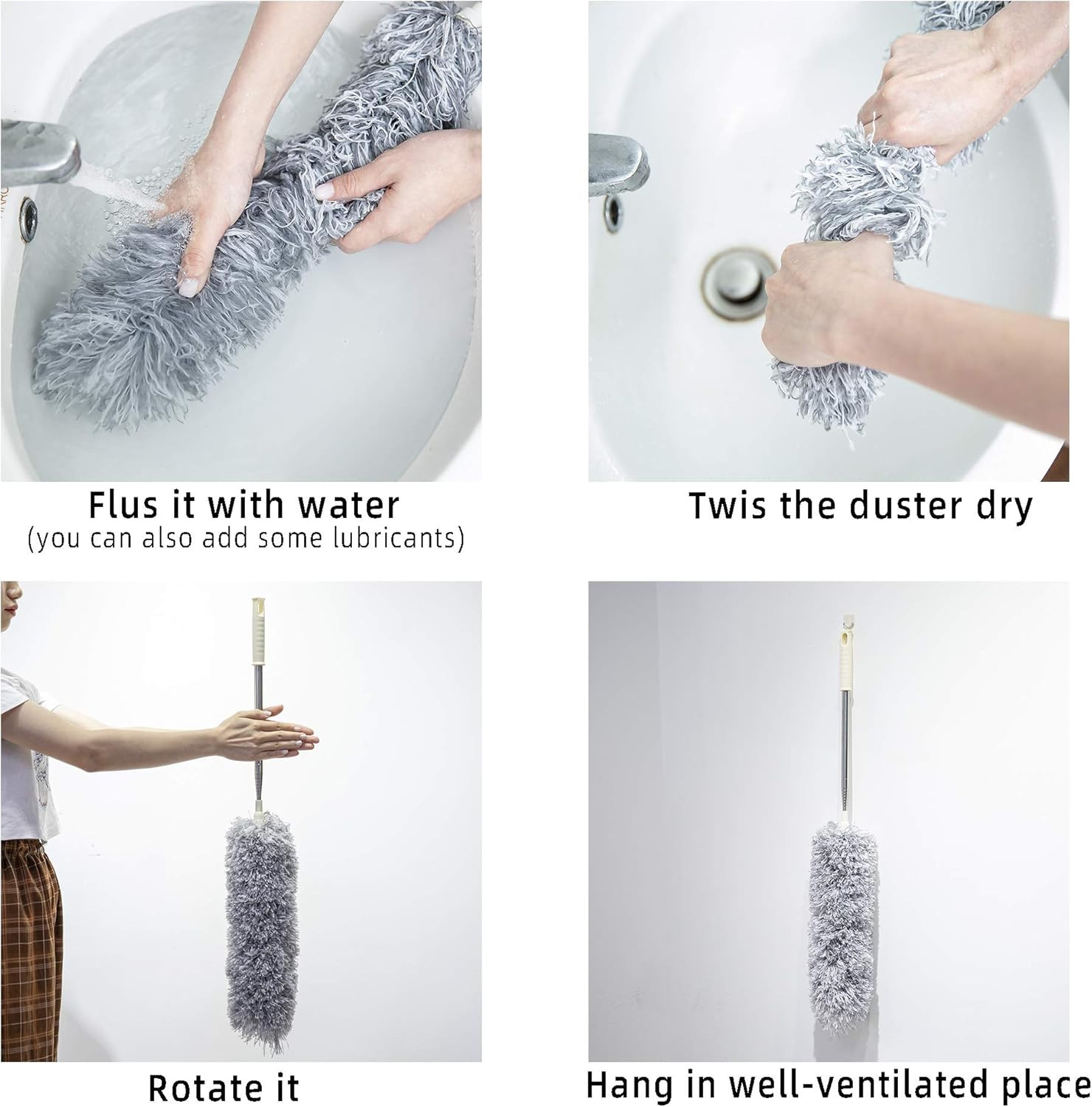 Microfiber Duster with Extension Pole,Washable Bendable Head Ceiling Fan Duster,