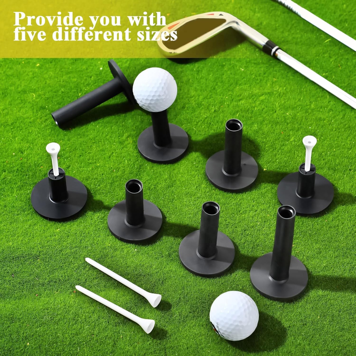 Sosation 23 Pieces Rubber Golf Tees Set Holders for Driving Range Black