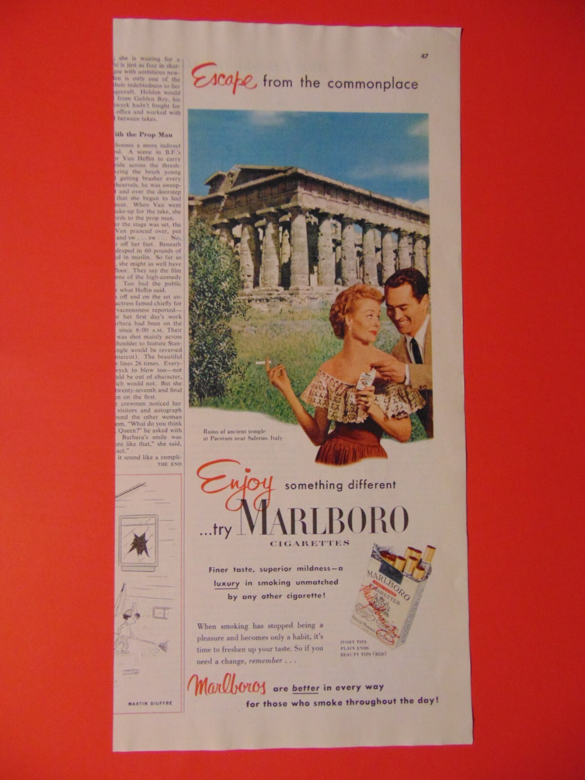 1952 MARLBORO CIGARETTES Couple Enjoy Something Different photo art print ad