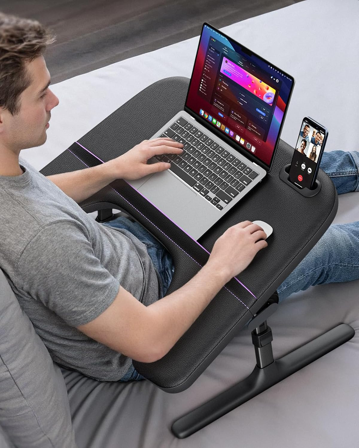 Adjustable Laptop Lap Desk for Bed & Couch with Soft Armrest - Black