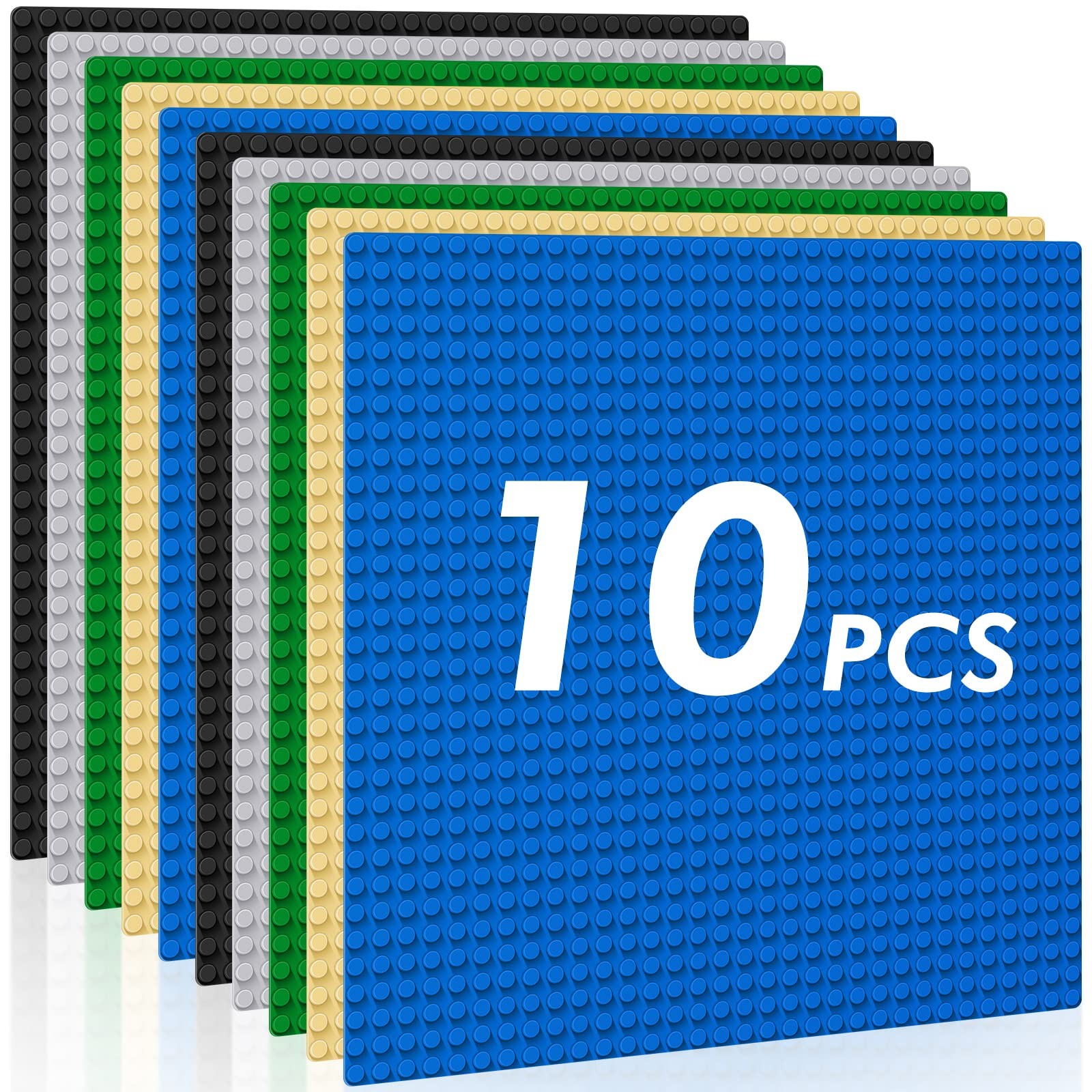 Classic Baseplates Building Plates-Pack of 10 Large 10" x 10" Building Bricks...