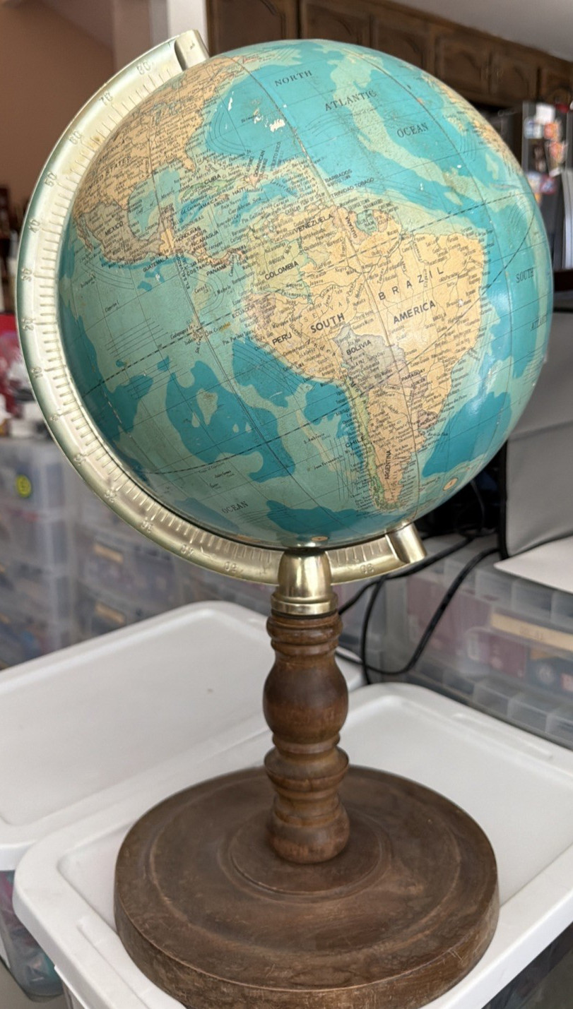 Decorative World Globe Vintage Style Wood Base 13 1/2 Inches High