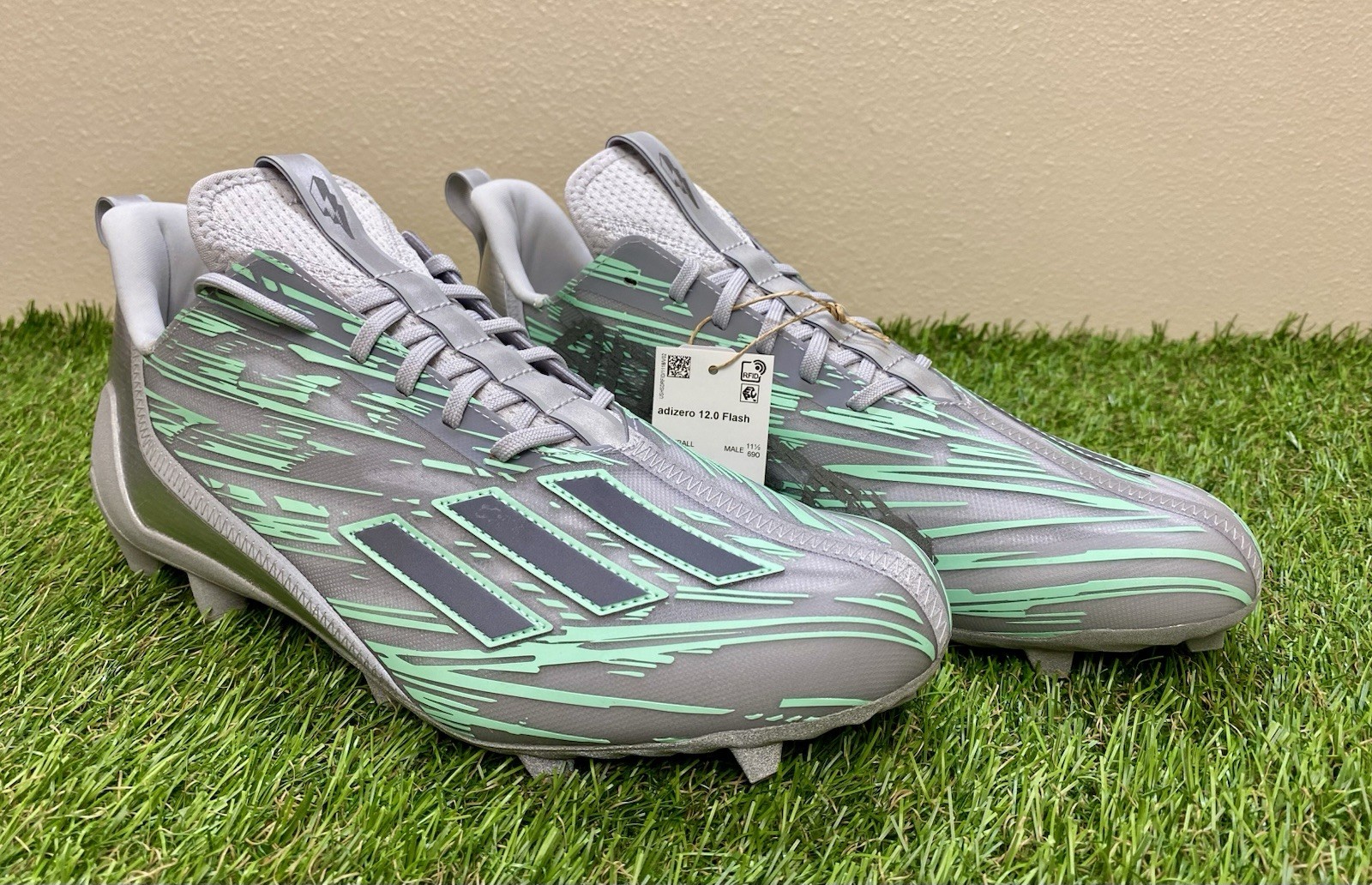 Adidas Adizero 12.0 FLASH Gray Green Football Cleats IG9573 Men's Size 12