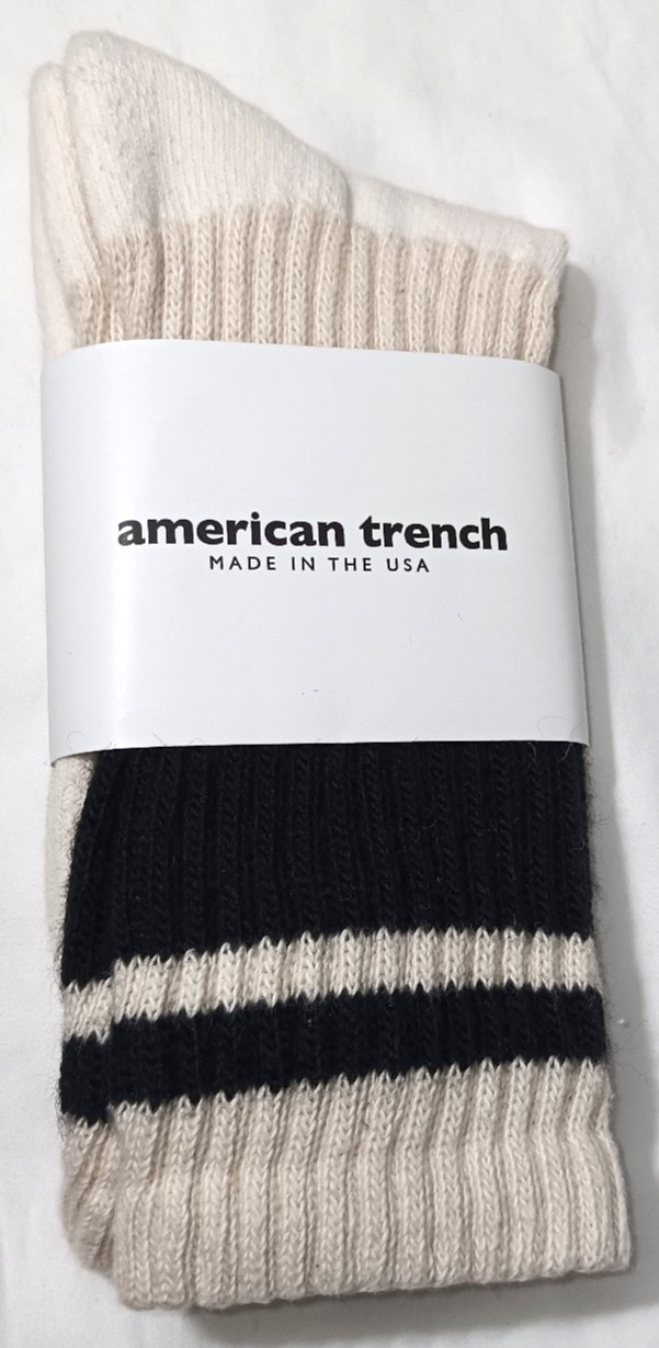 Lot of 2 American Trench Unisex Ivory Black Retro Mono Stripe Crew Socks O/S NEW