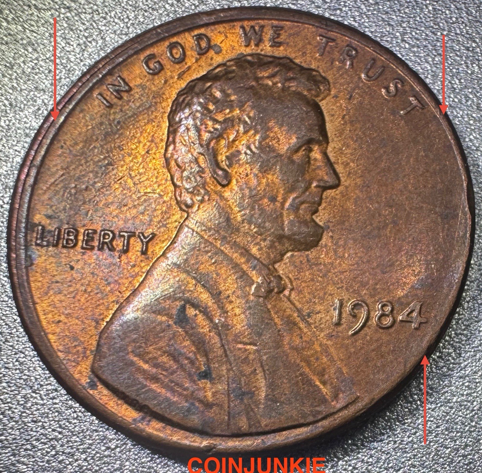 1984 Lincoln Memorial Cent-SLIGHTLY OUT OF COLLAR-UNIQUE LOOKING COIN!