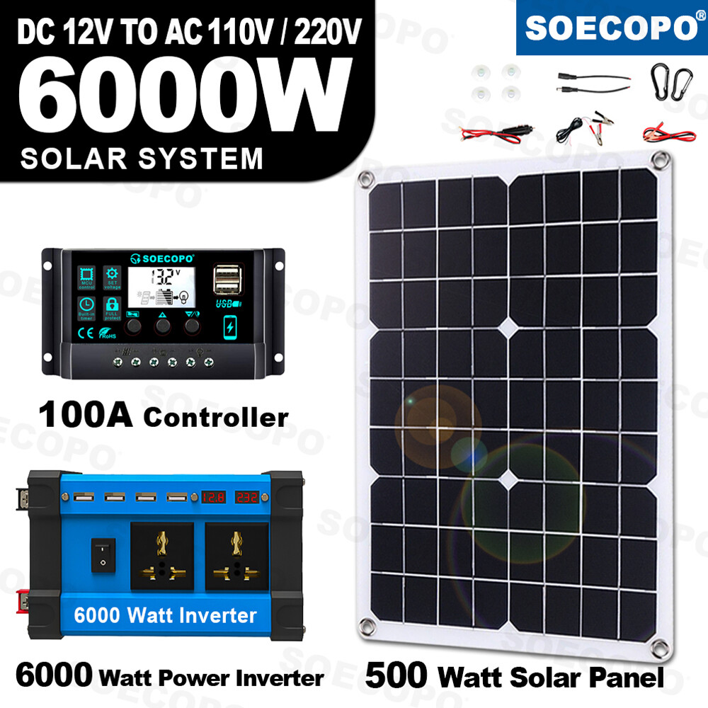 6000W Solar Panel Set Solar Power Inverter Generator Home 100A 110V Grid System