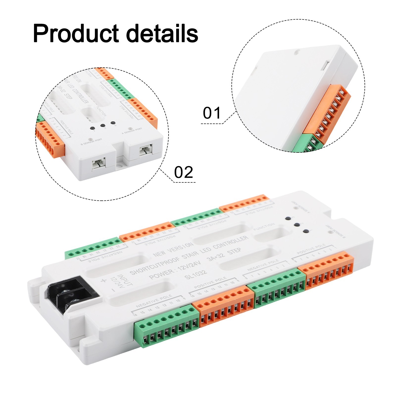 Stair LED Controller 32 Channels UL1032 with Dual AB Sensor Wiring Guide