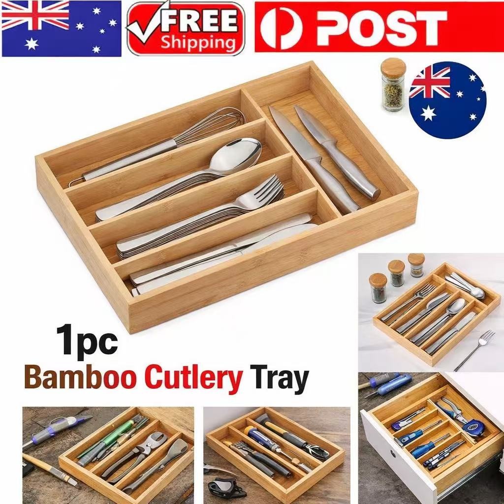 Bamboo Cutlery Tray Kitchen Drawer Organiser Utensil Storage Holder Eco-Friendly