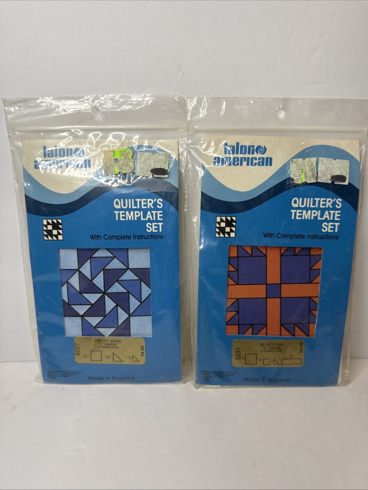 2 Vintage Talon American Quilter’s Template Sets Bear’s Paw & Crazy Anne New