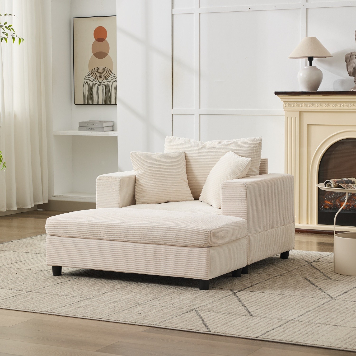 Modern Upholstered Chaise Lounge Armchair with Removable Ottoman for Living Room