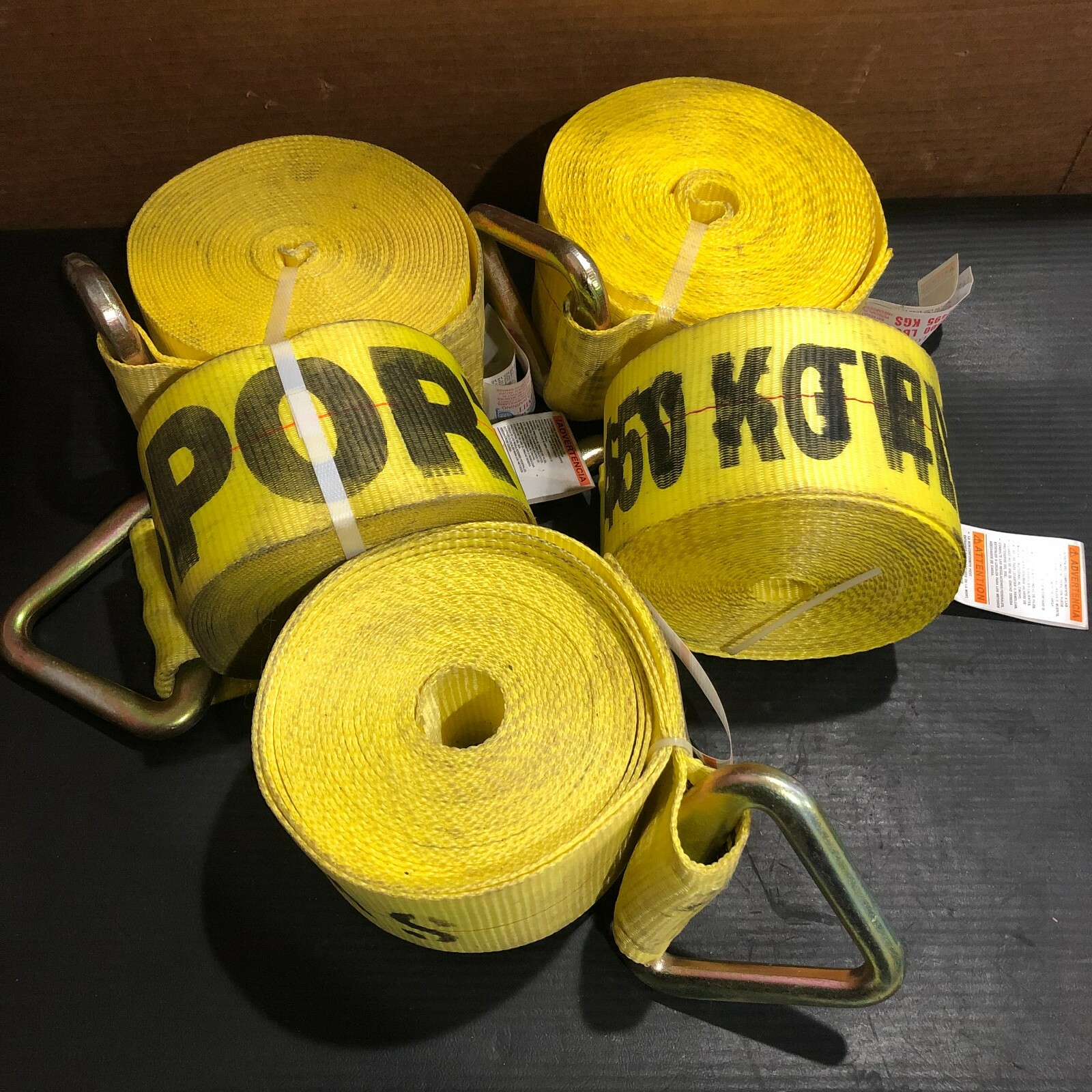 (5 ROLLS) 4" x 20" DELTA YELLOW STRAP WITH D/ RING FLATBED CARGO STRAP FREE SHIP