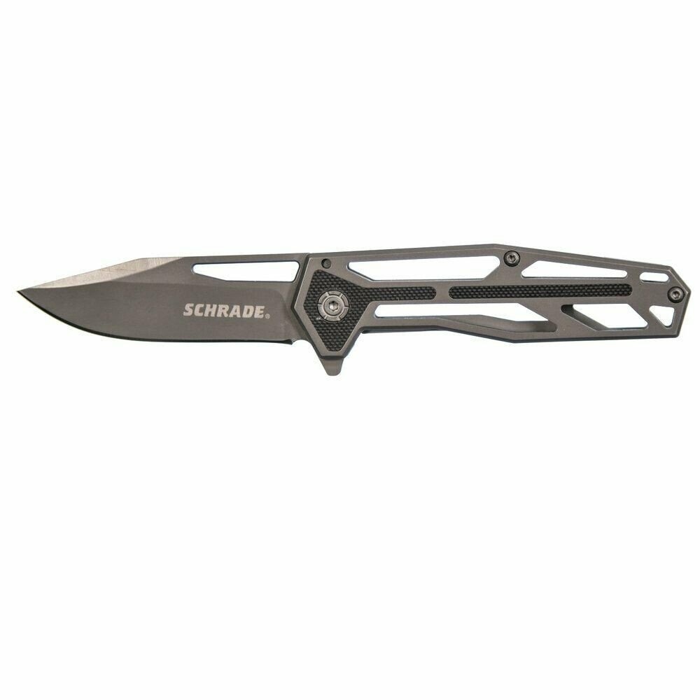 Schrade Cage Skeletonized Gray Stainless Handle Folding Pocket Knif - 1084283