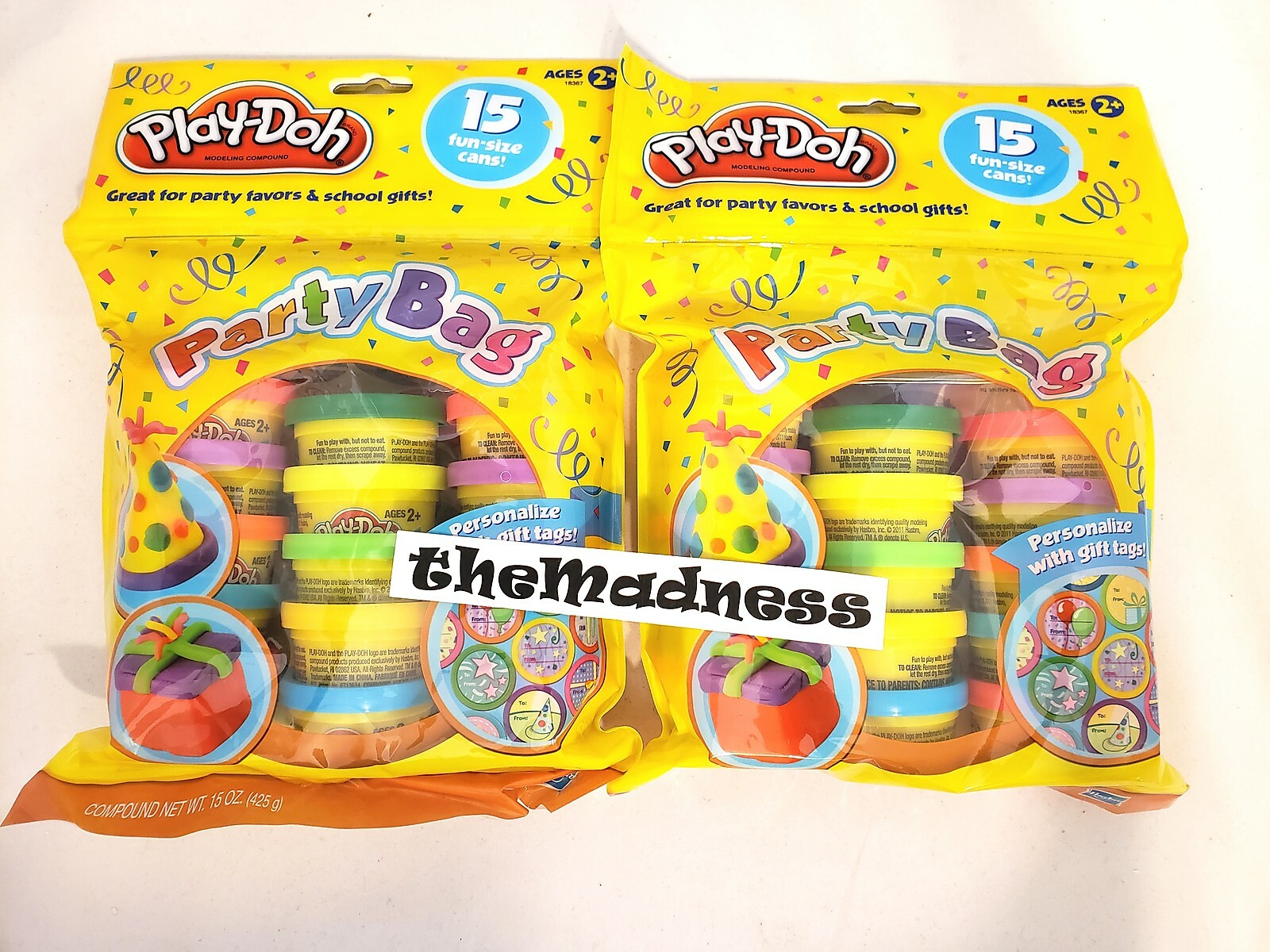 Two (2) New Sealed Play-Doh Party Bags 30 1 OZ Cans w Gift Tag Stickers