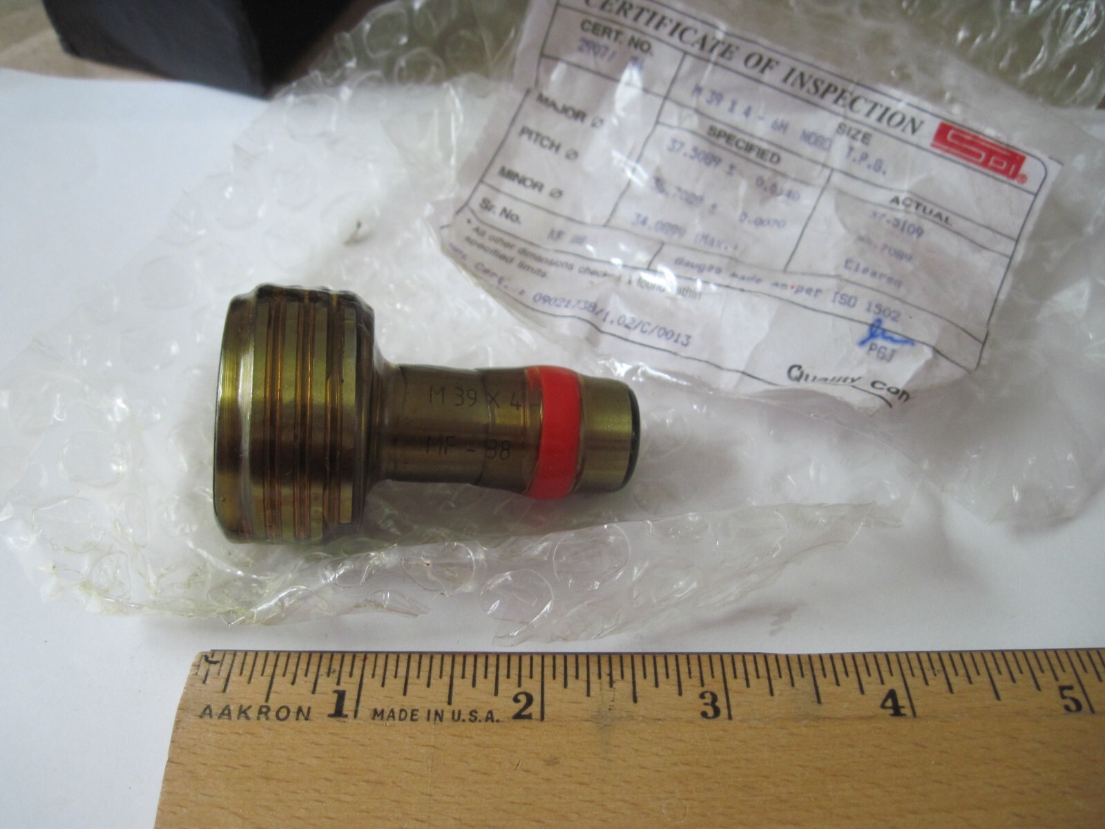 SPI 34-610-6 M39x4 Thread Plug Gage, Single End, No Go, Metric, NEW