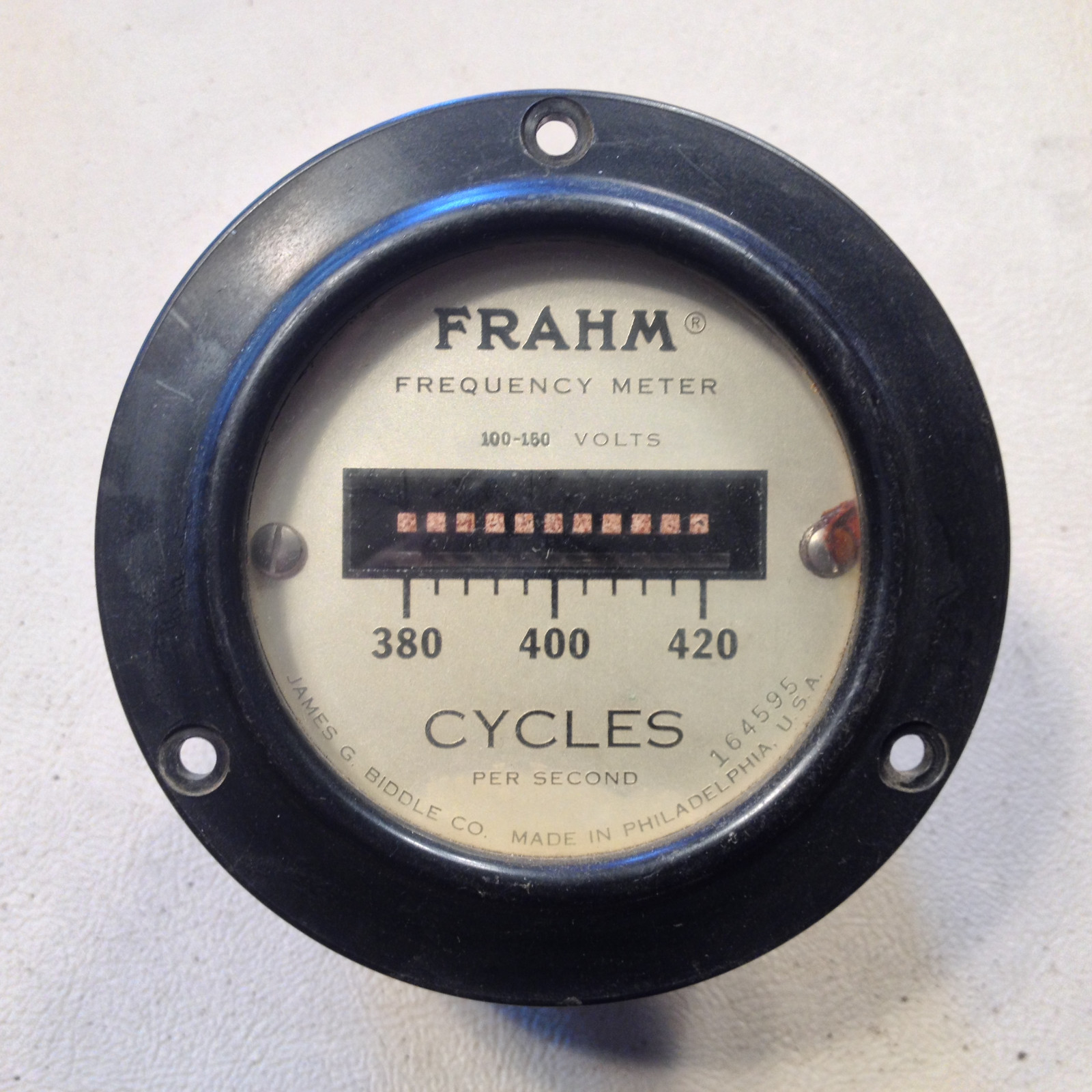 Biddle Frahm Frequency Meter 380-420 Cycles,  100-160 volts,