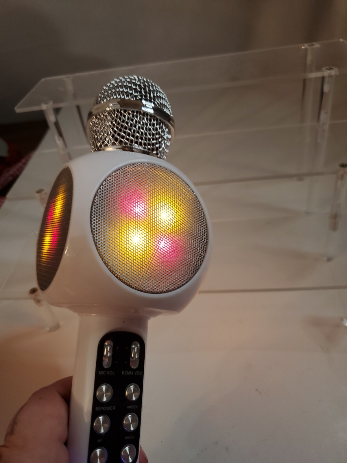 Simply Tech Bluetooth Karaoke Microphone White LED Lights Built-in Speaker-Works