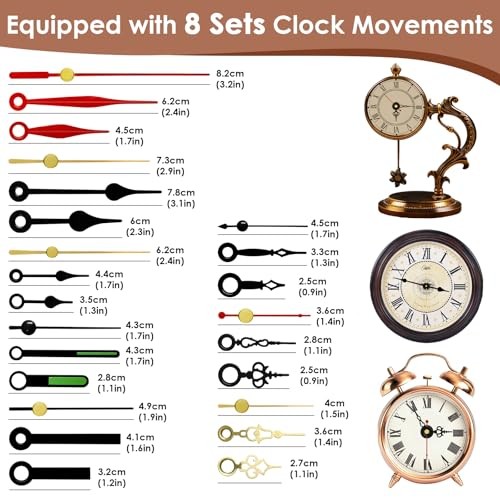 3PCS Clock Mechanism Replacement Kit, Quartz Clock Movement with 8 Pairs Clock