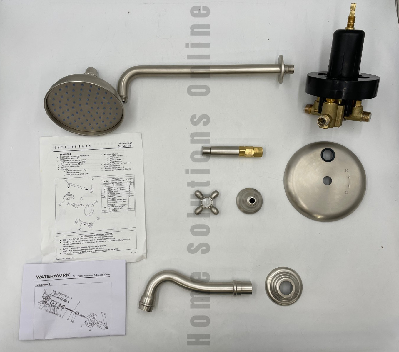 Pottery Barn Gooseneck Shower and Tub SetPressure BalancePolished Nickel #S9009