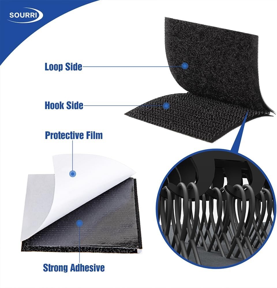 4 x 20Ft Large Hook and Loop Sheet Tape Fastener Self Adhesive Heavy Black New