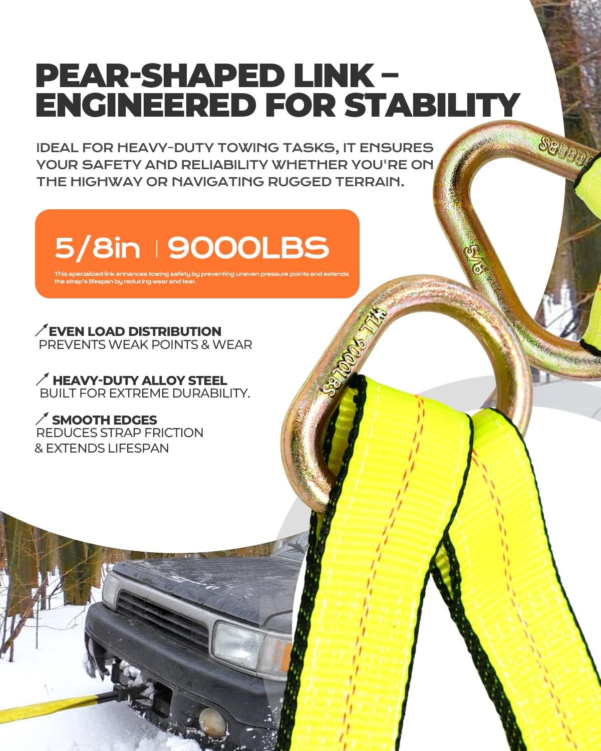 V Bridle Tow Strap 5,400lb Capacity W/ Snap Hooks Heavy Duty 2" x 4'