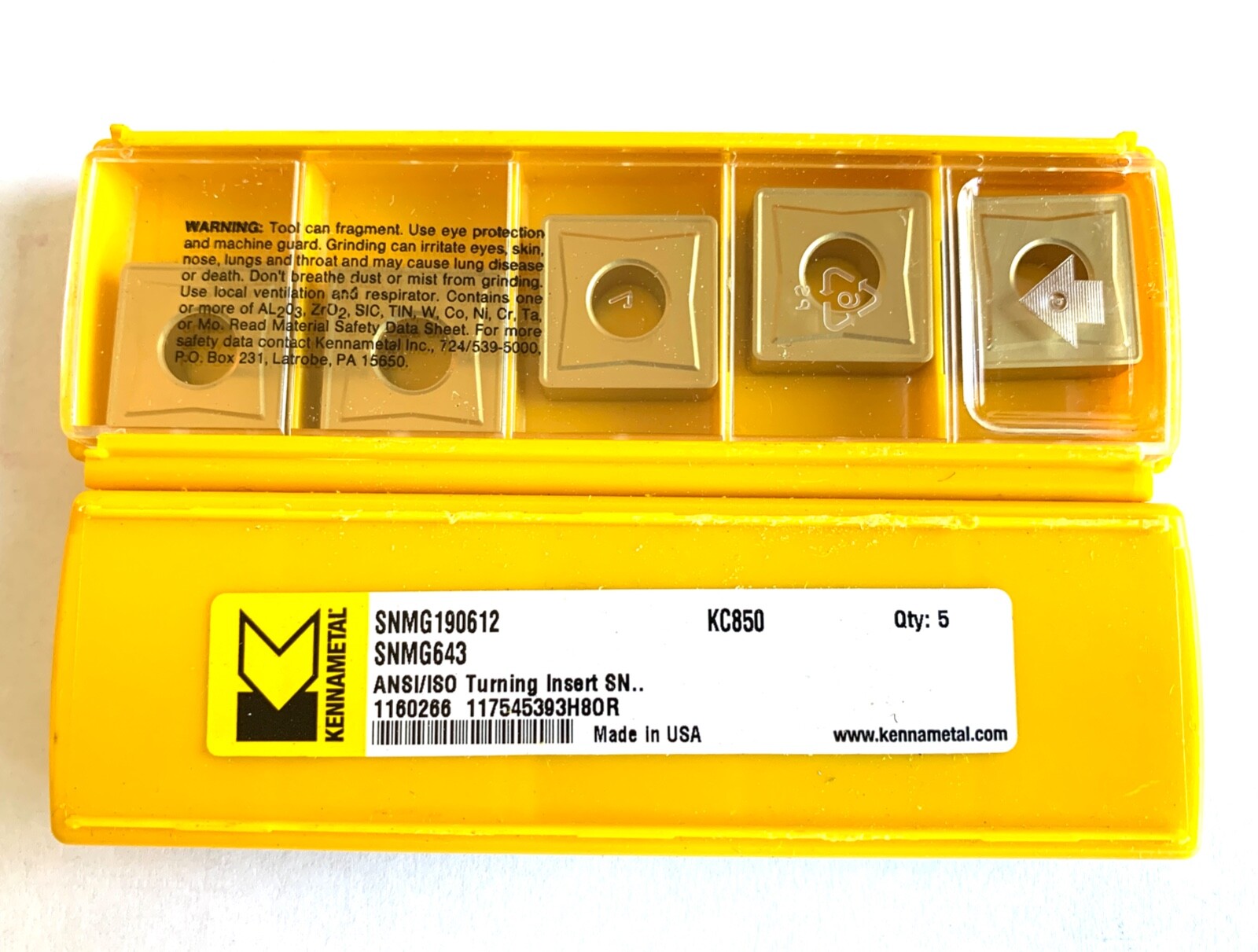 KENNAMETAL Carbide Inserts - SNMG643 KC850, SNMG190612 - Qty. 5 Inserts - NEW