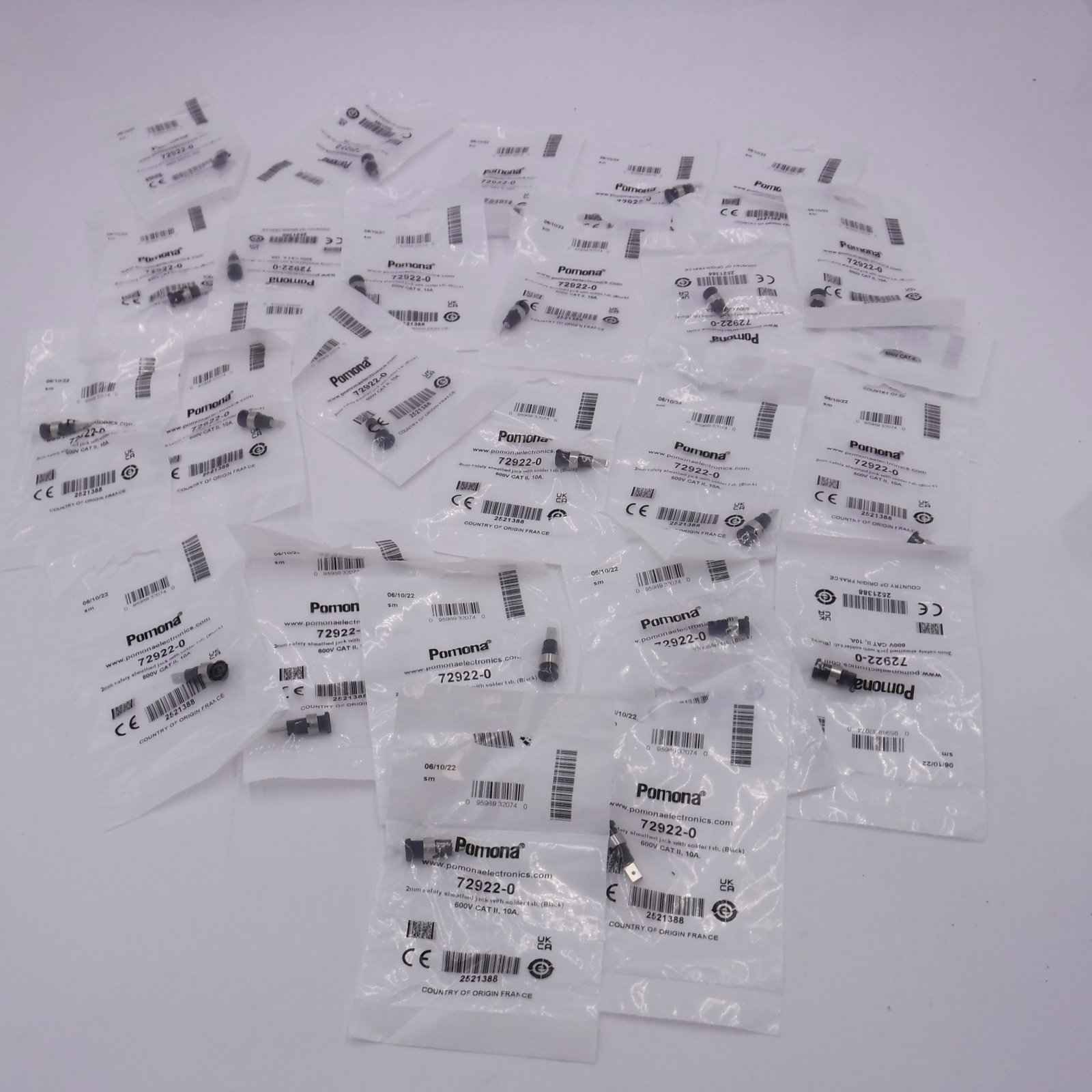 25 Pack Pomona 72922-0 2mm Safety Sheathed Jack Solder Tab Black 600V Cat II 10A