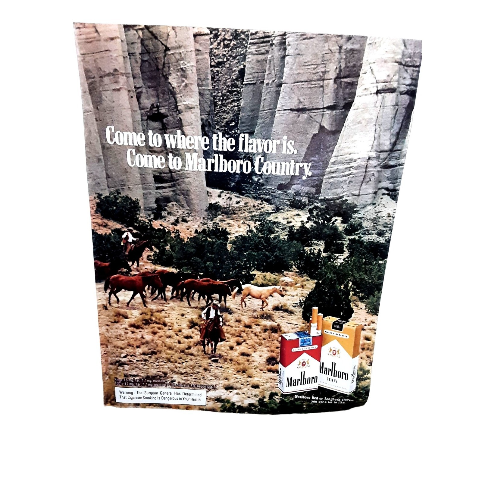 1975 Marlboro Where Flavor Is Horses Original Print Ad Vintage