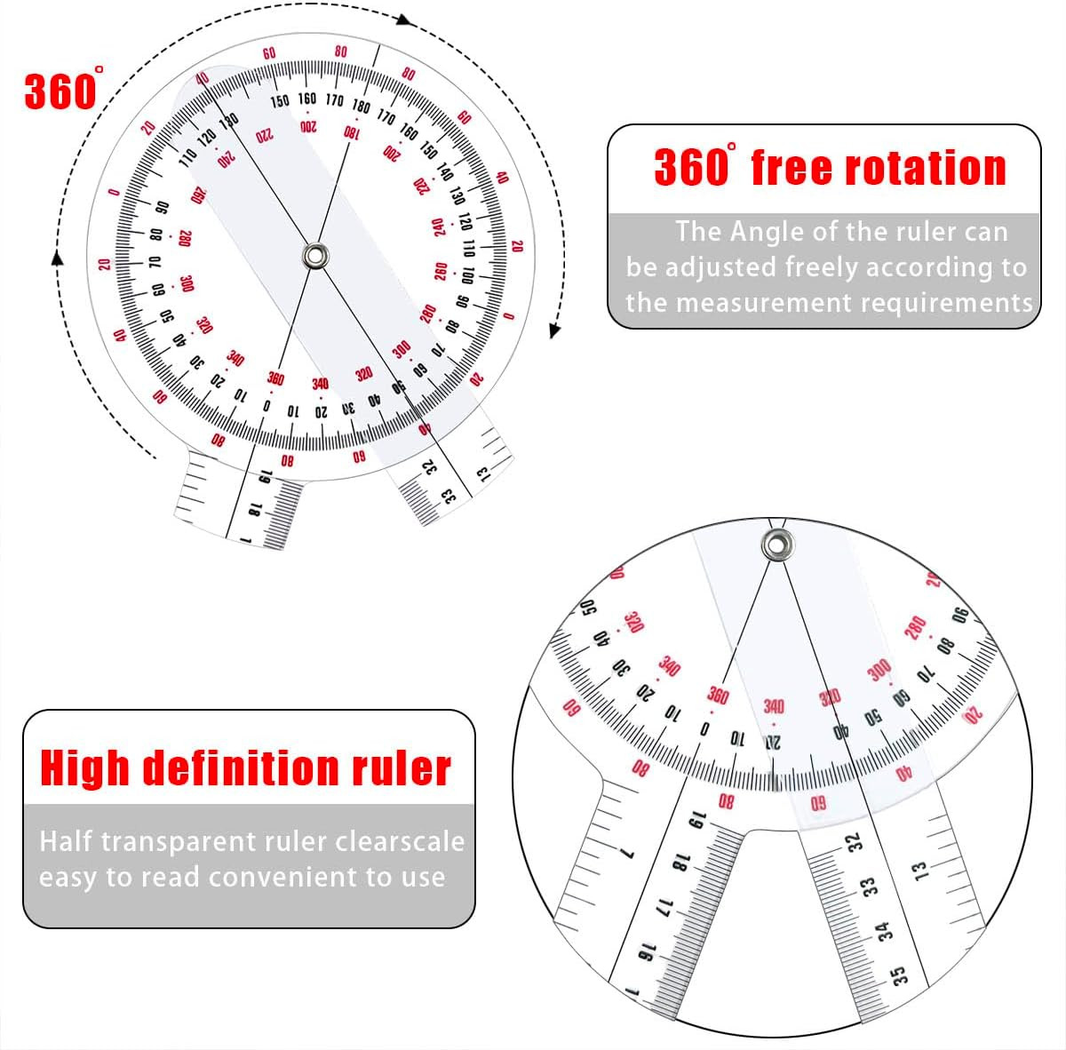 Goniometer 12 Inch, Transparent Orthopedic Angle Ruler Plastic Goniometer, 36...