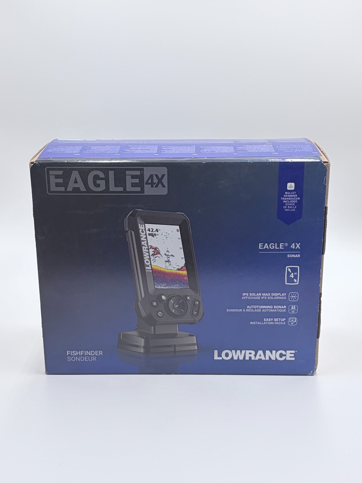 Lowrance Eagle 4x Sonar Fishfinder IPS Solar Max 4" Display Bullet Transducer