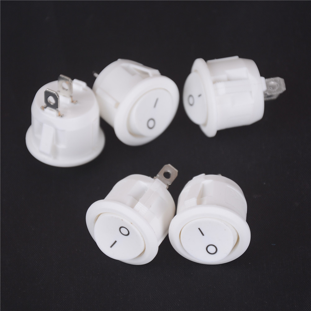 5Pcs Mini Round White 2Pin Terminal SPST ON-OFF Rocker Switch Snap-in 20mm 12_z8