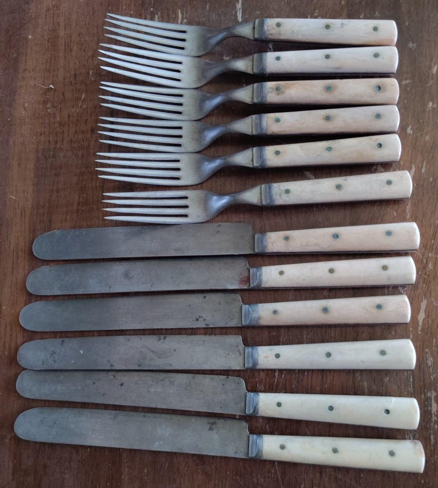 VTG Bone Handle Knife & Fork Set 12 Total Unbranded
