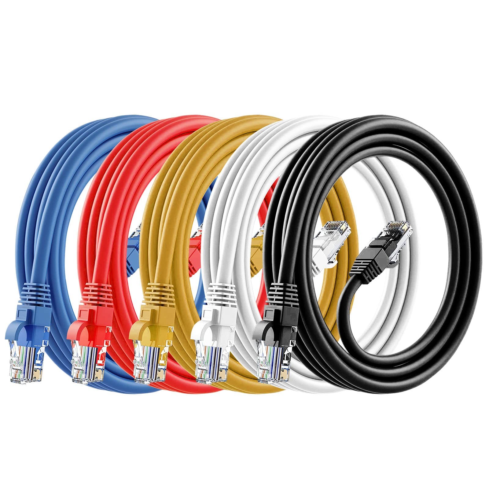 Cat6 Ethernet Cable 5 Pack 10 FT Multi-Color RJ45 LAN 24AWG UTP Network