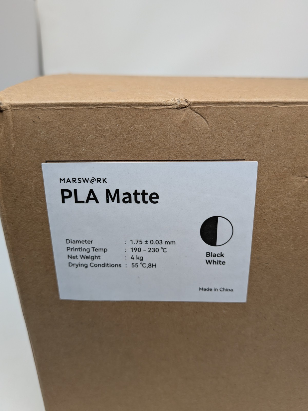 MarsWork PLA Filament 1.75mm 3D Printer Refill Matte 4 Pack (2 White/2 Black)