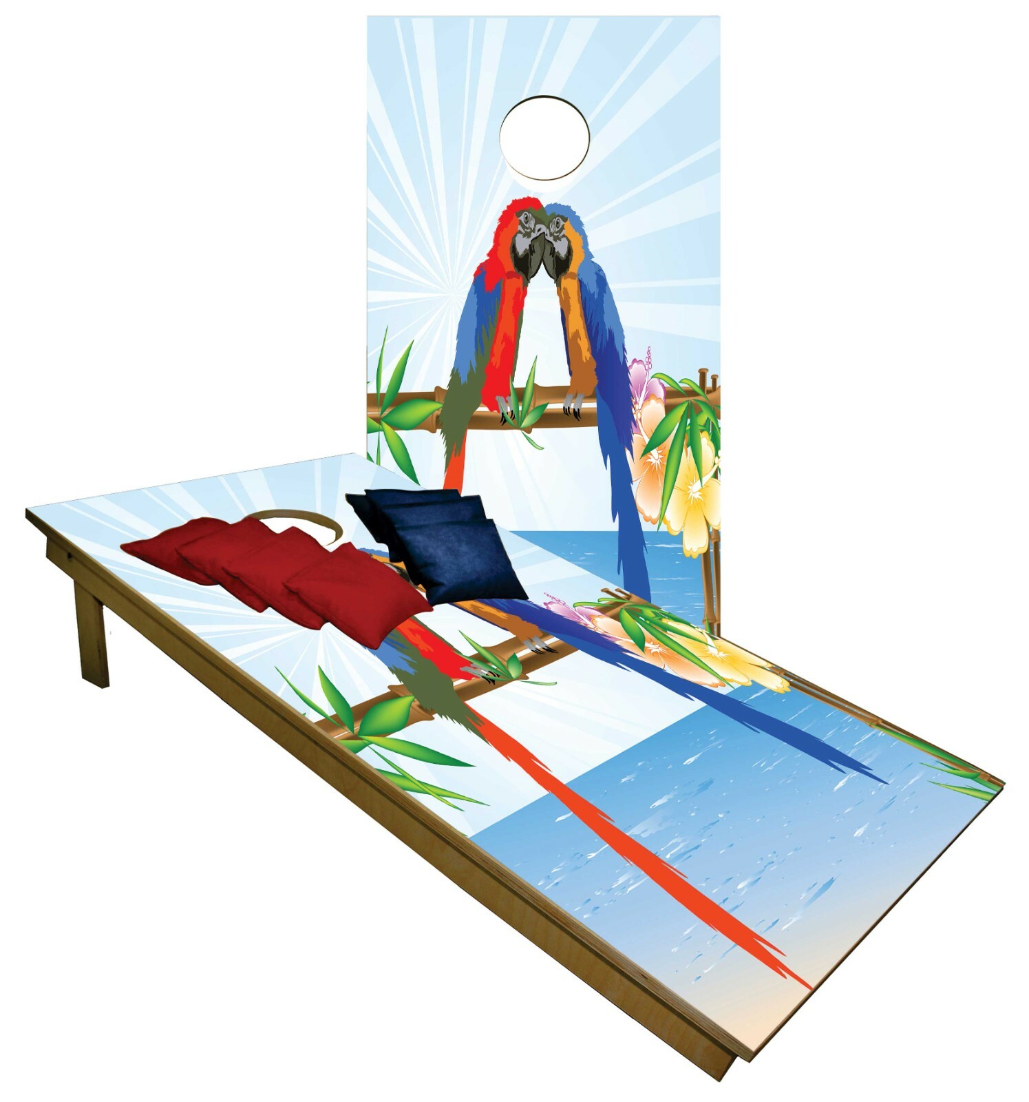 Love Parrots CORNHOLE BEANBAG TOSS GAME w Bags Game Board Ocean Sea Set