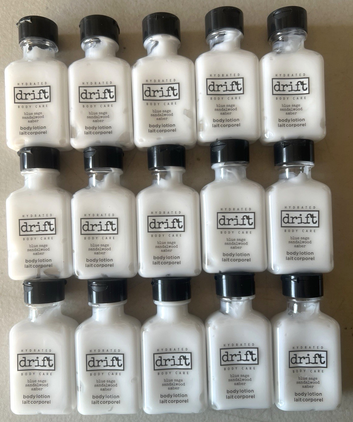 15 Bottles Drift Hydrated Body Care BODY LOTION Travel / Hotel Size 1oz in Each