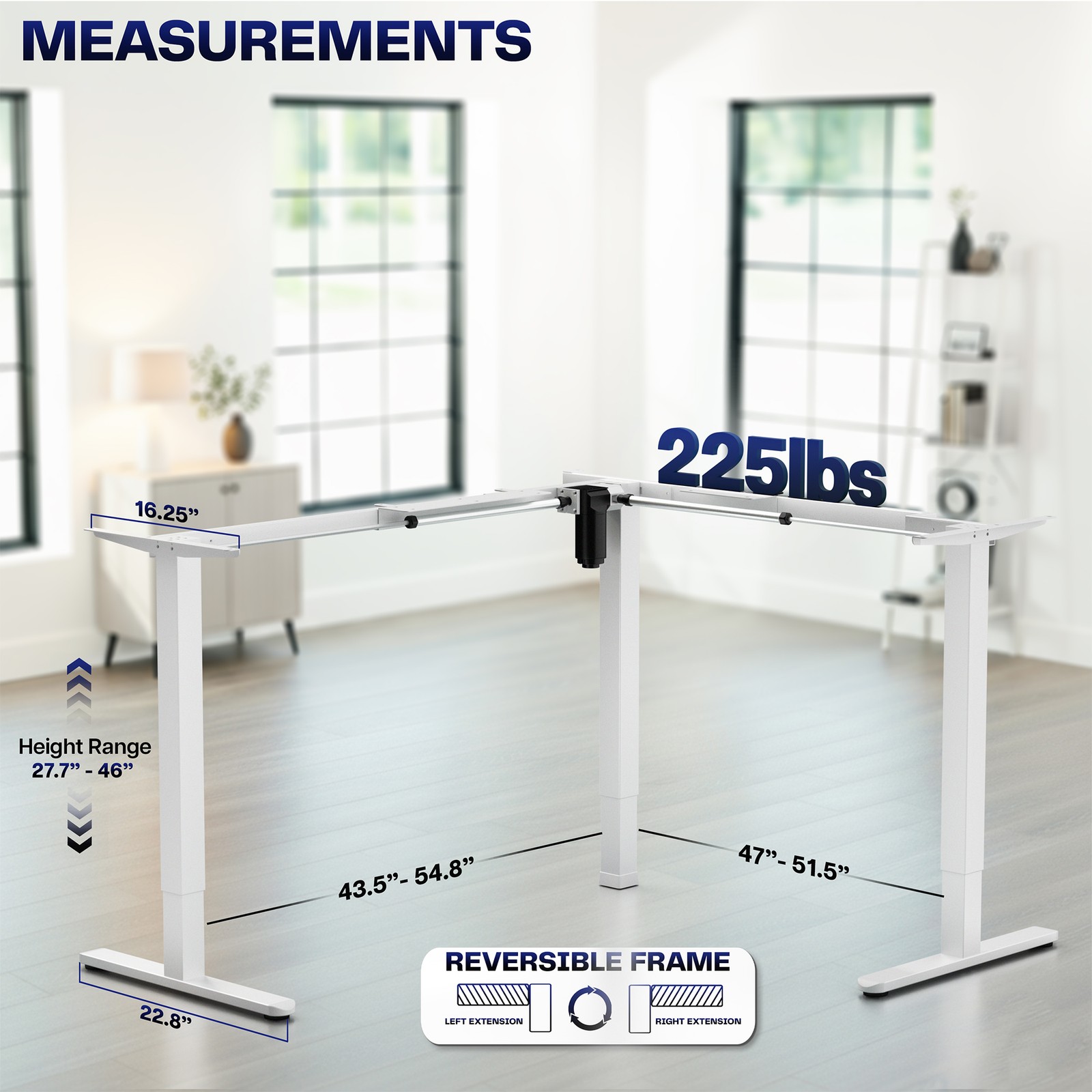 VIVO White Medium Electric Single Motor Corner Desk Frame