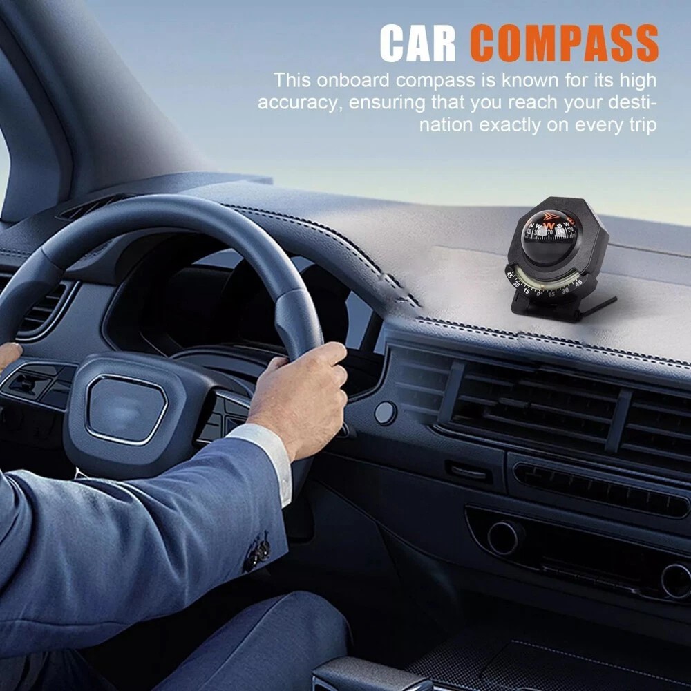 Adjustable Night Car Compass, Car Dashboard Compass Ball with Slope Meter