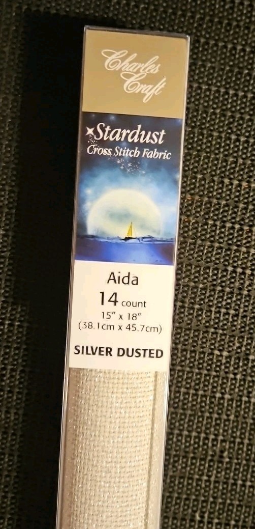 Charles Craft Stardust Aida Cloth 14 Count Silver Dusted Metallic 15” X 18”
