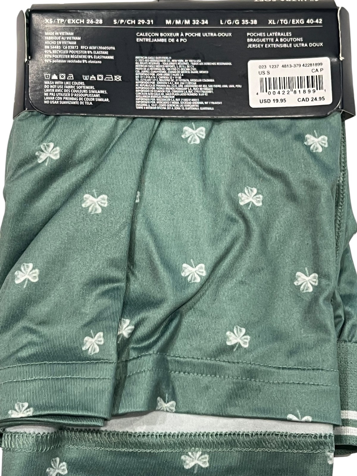 NWT AMERICAN EAGLE 4" Ultra Soft Pocket Boxer Sz XS-S-L-XL Green Shamrocks #27