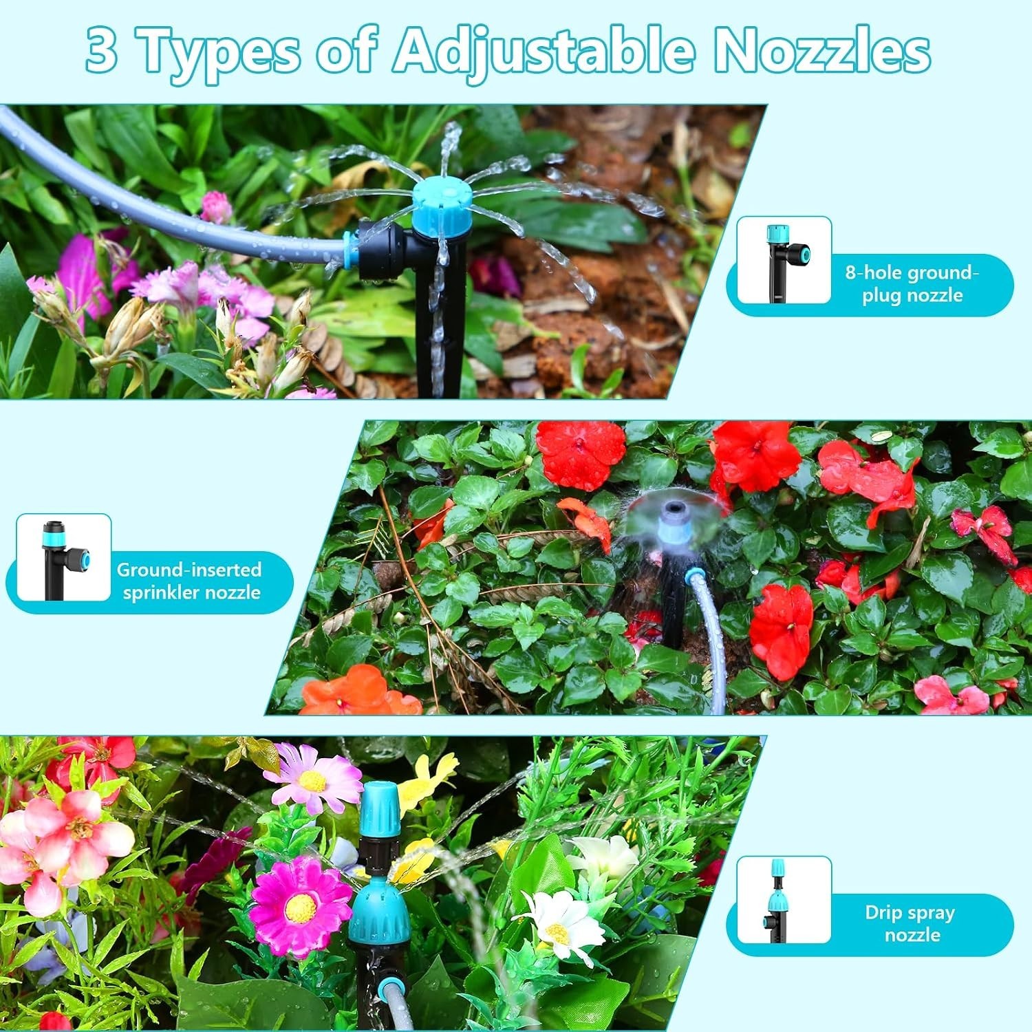 100FT Drip Irrigation System with Timer & 16 Adjustable Nozzles for Garden