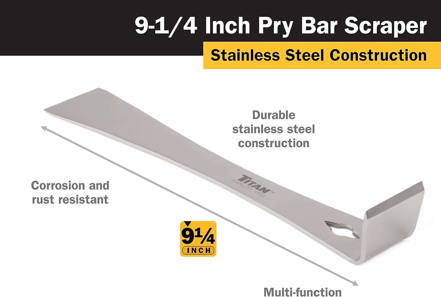 Ergonomic 9-1/4-Inch Stainless Steel Pry Bar with Razor-Sharp Edge for Precision