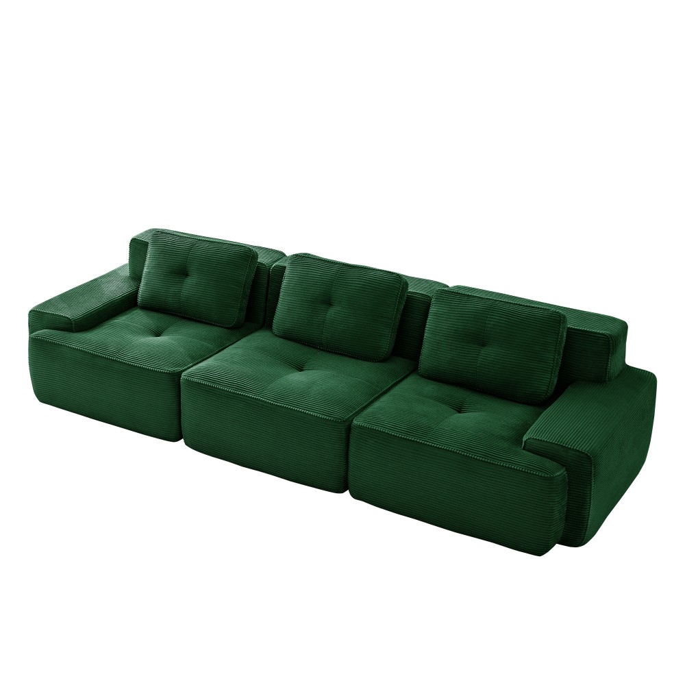 117" Modular Sectional Sofa w/ Corduroy Fabric, 3-Seater, Green