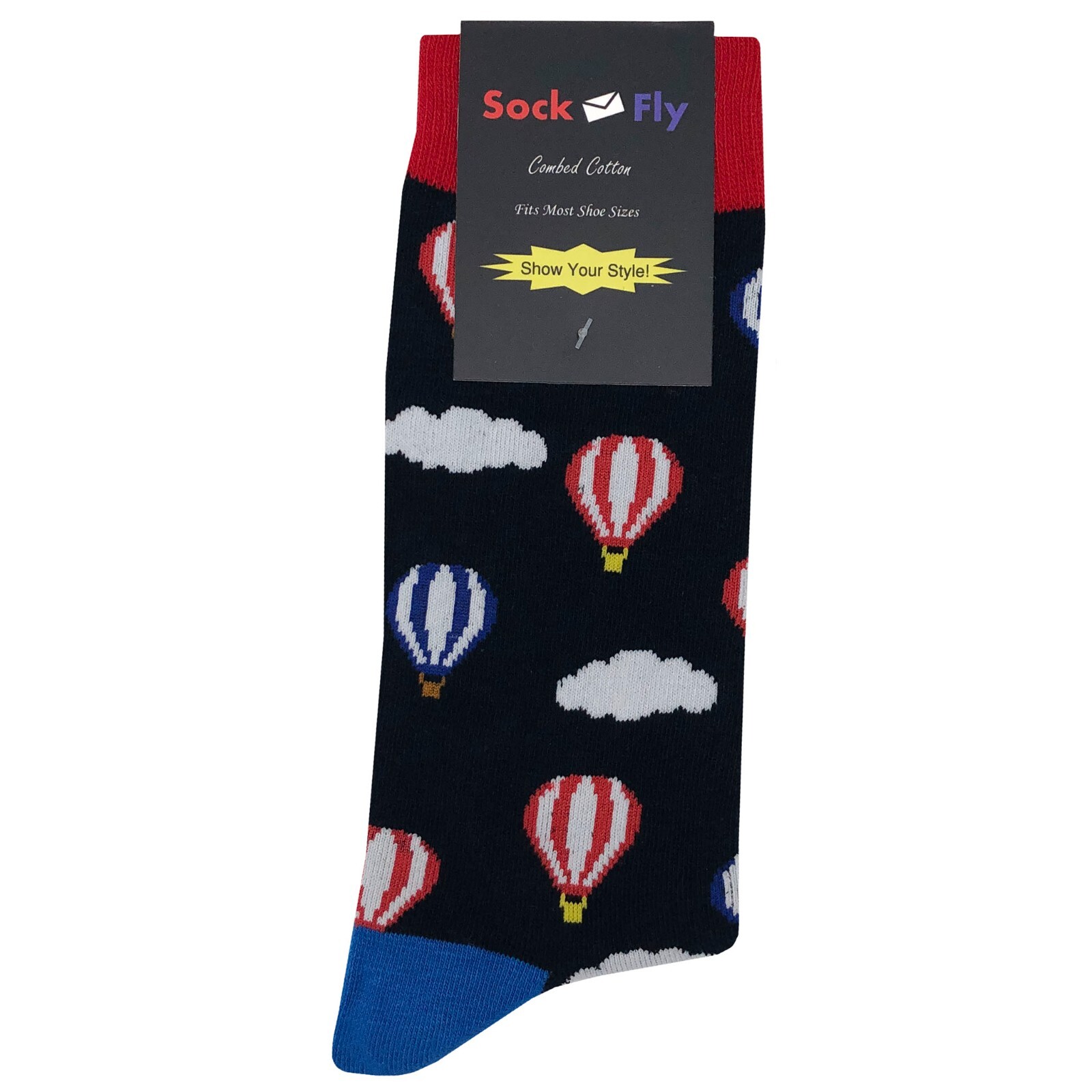 NWT Hot Air Balloon Dress Socks Novelty Men 8-12 Black Crazy Fun Sockfly