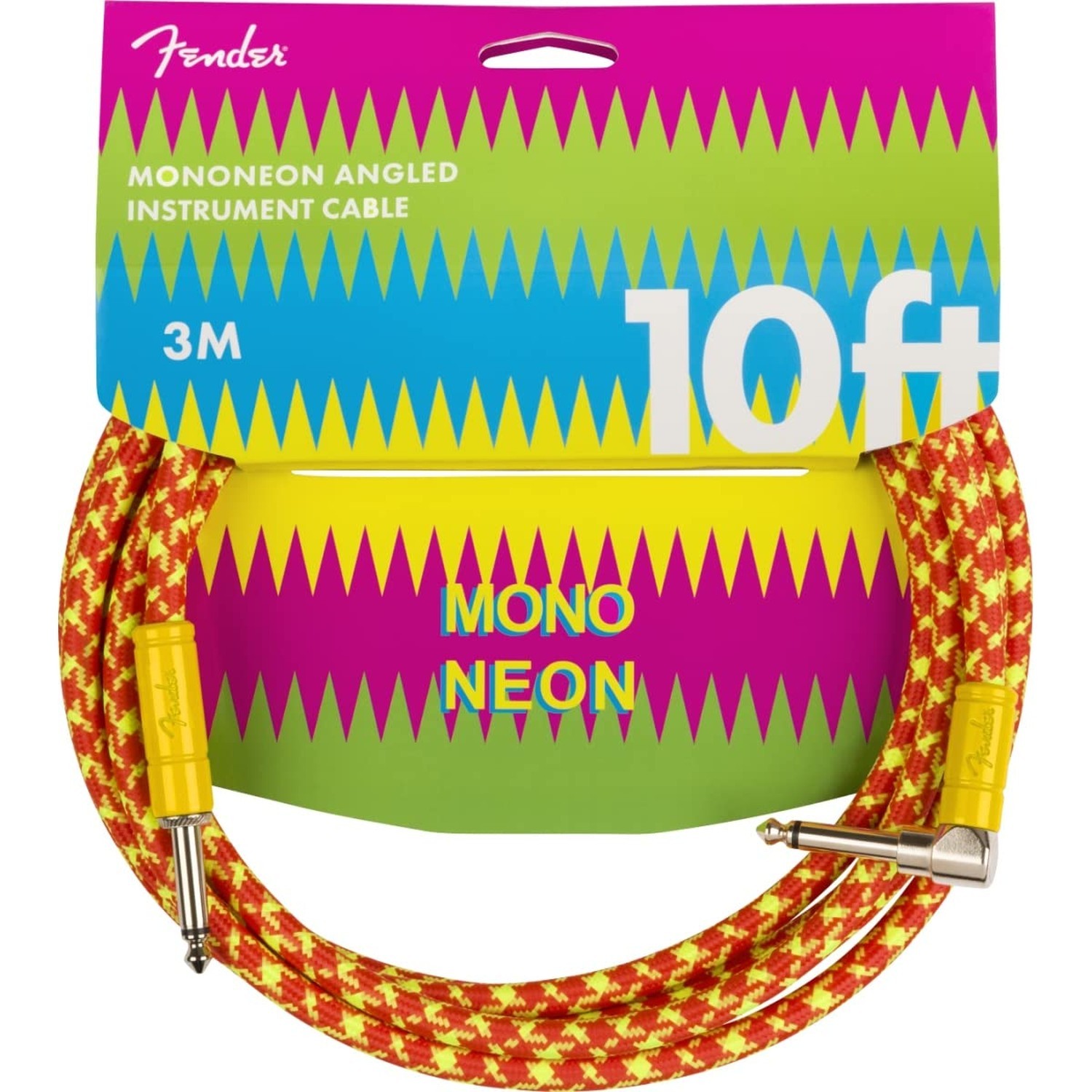 Fender MonoNeon Instrument Cable, Straight/Angle, Orange/Yellow Tweed, 10ft