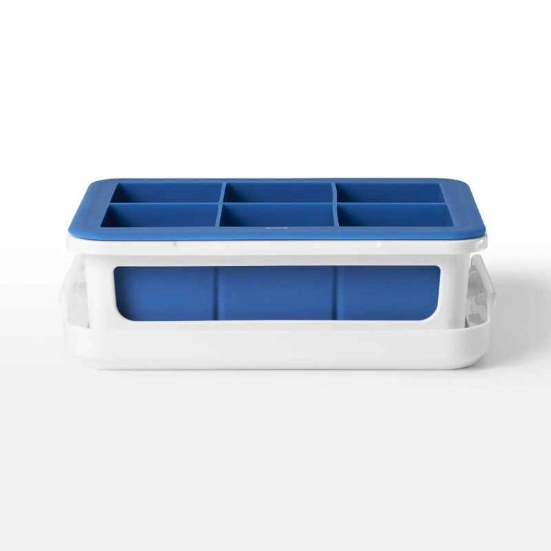 Covered Ice Cube Tray Large Cubes: Silicone&Plastic, 6 Cavities, Dishwasher-Safe
