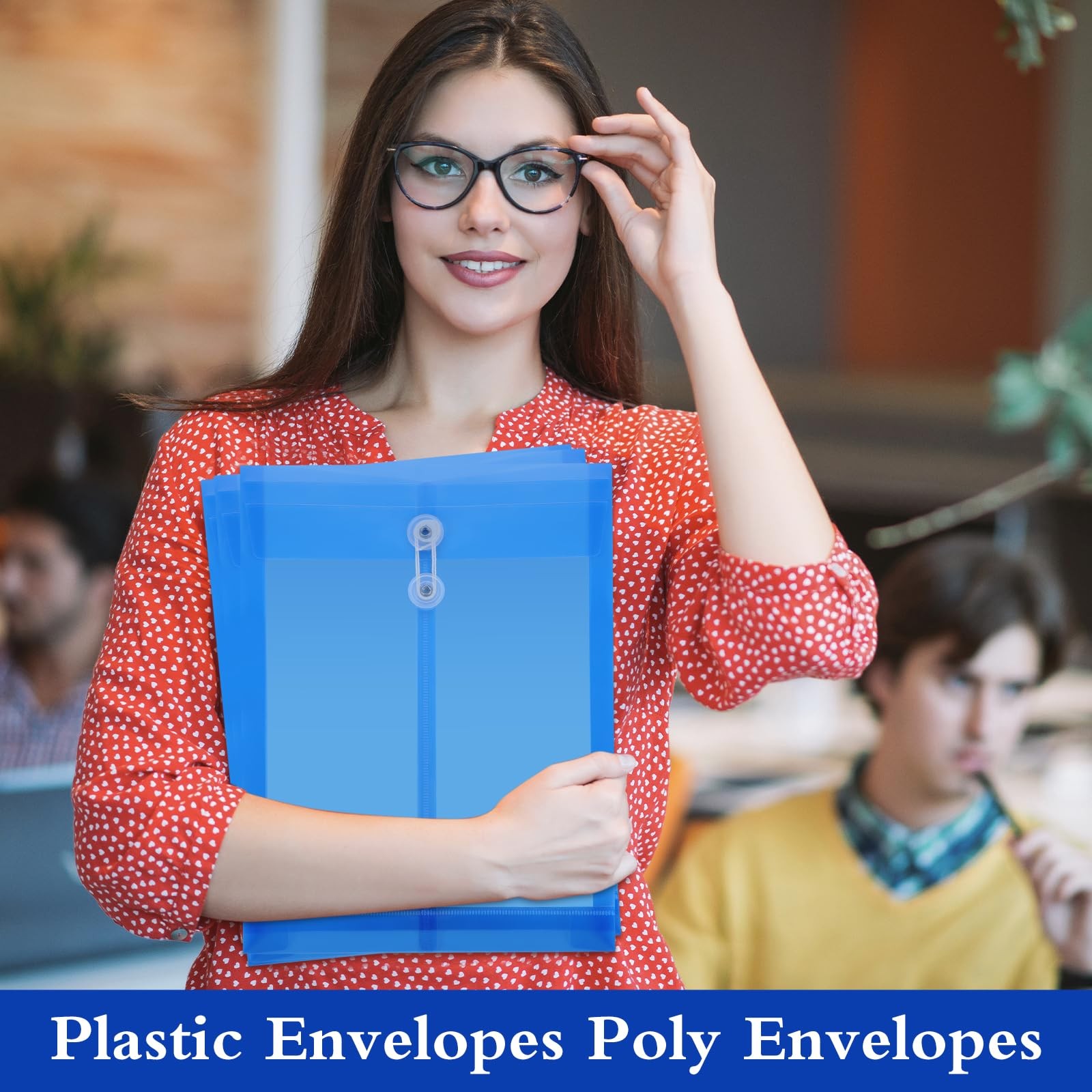 12 Pack Plastic Envelopes with Button and String Tie Closure Expandable Poly ...